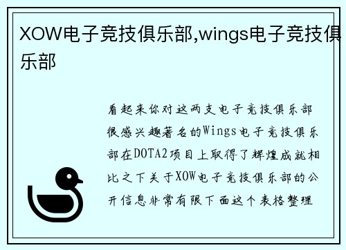 XOW电子竞技俱乐部,wings电子竞技俱乐部